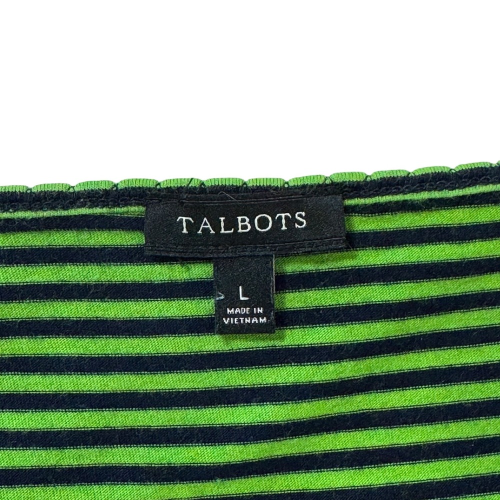 Talbots Women's Large Green Navy Blue Striped Scoop Neck Tank Top Picot Trim - Picture 7 of 9